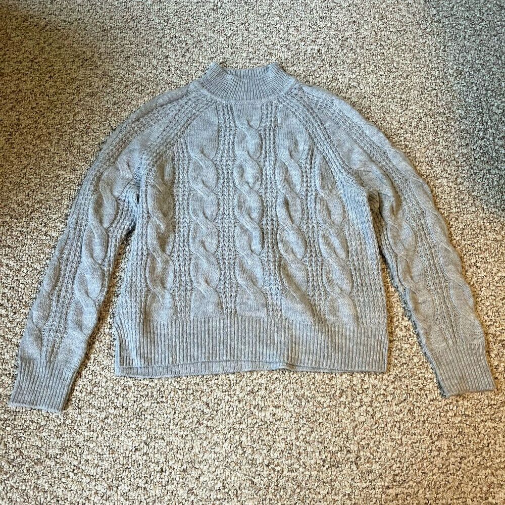 J Crew Womens Cable Knit Sweater Size S Gray Soft Alpaca Blend Preppy Coastal